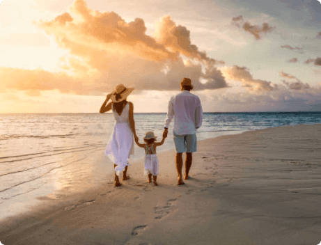 family near beach